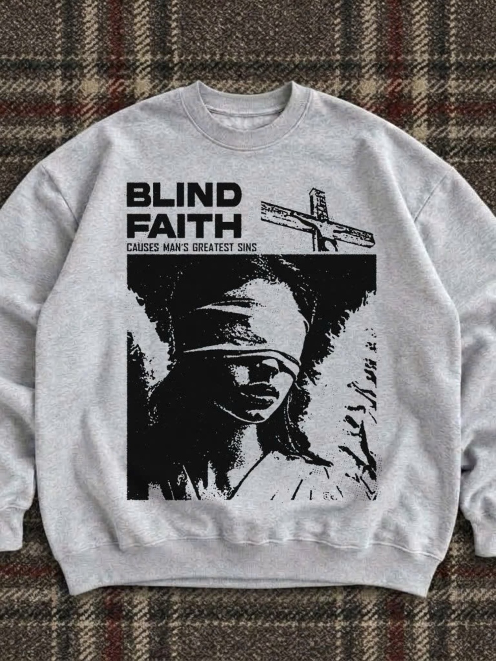 Men's Light Gray Graphic Sweatshirt - Blind Faith Print